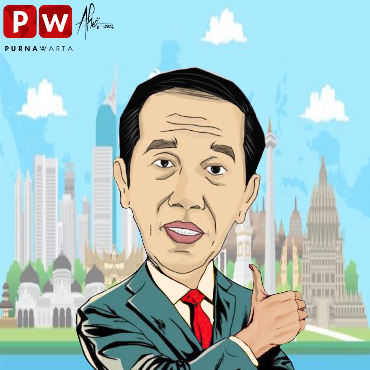Karikatur Masyarakat Puas Terhadap Kinerja Presiden Jokowi Purnawarta